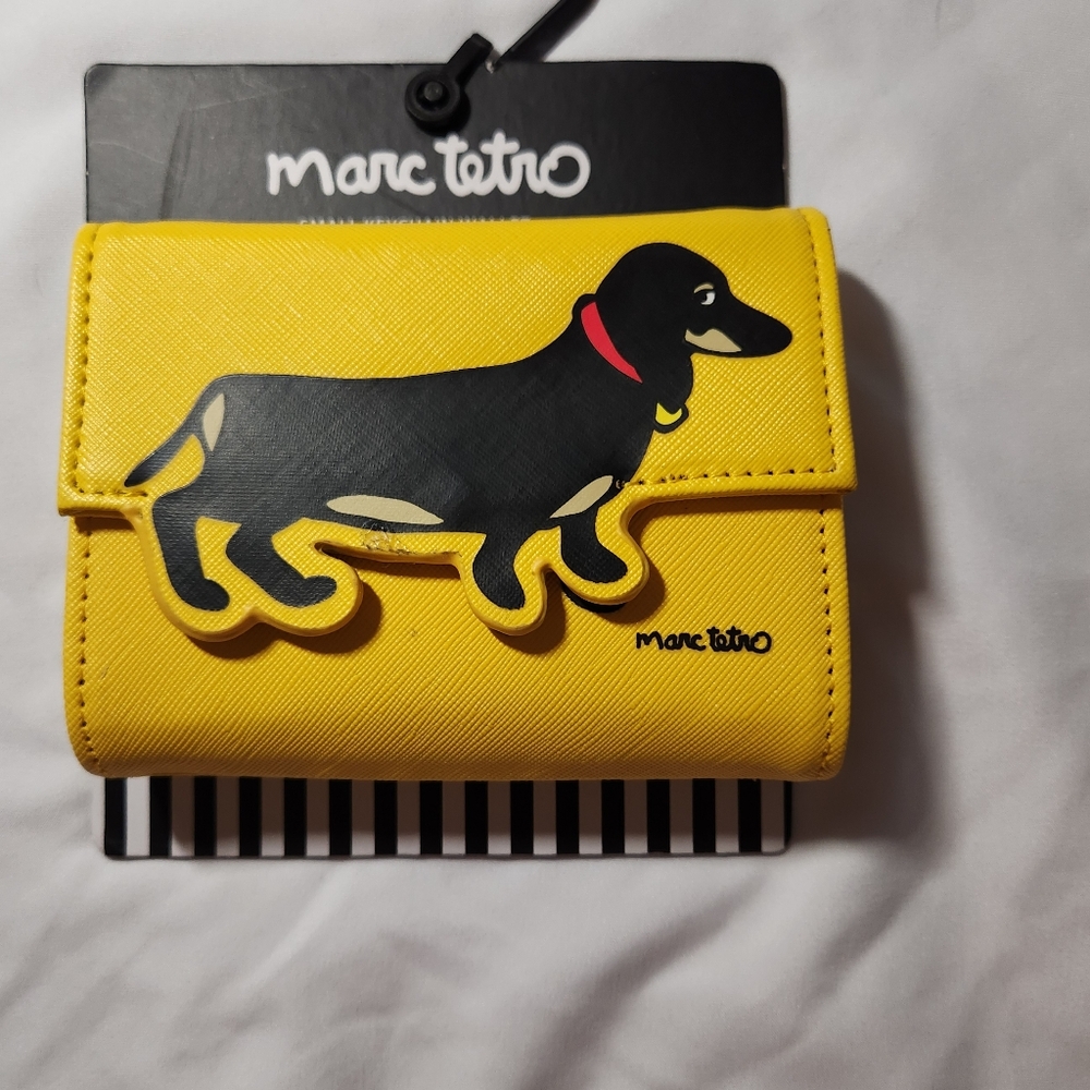 New Marc Tetro Yellow Dachshund Small Keychain Wallet